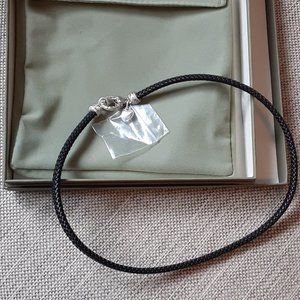 Sterling Braided Black Necklace w/Heart Chain